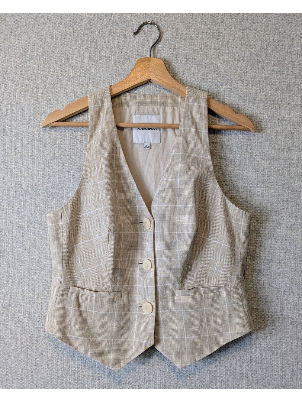Madewell linen cotton plaid tailored vest